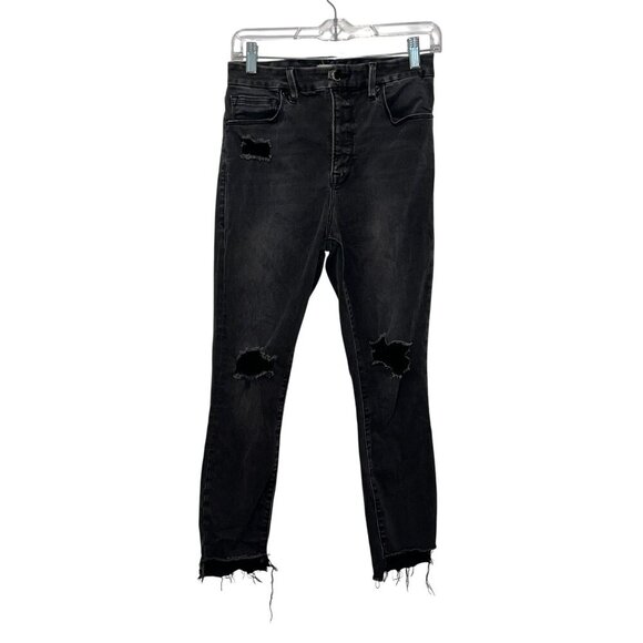 Good American Black Distressed High-Waisted Skinny Jeans Women's Size 6/28 - Picture 1 of 9